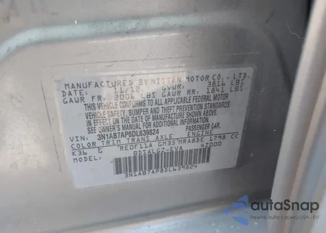 2013 Nissan Sentra Sl z USA, uszkodzony, nr VIN 3N1AB7AP8DL639824